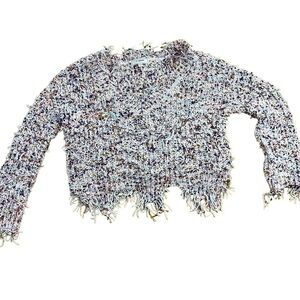 No Comment Distressed Confetti Knit Chunky Cropped Sweater